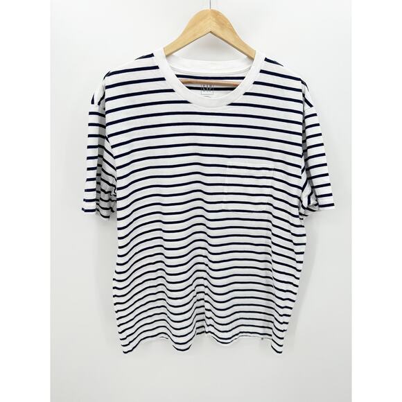 Gap Blue White Stripe Standard T T-shirt Pocket Organic Cotton Women's Large - Picture 6 of 6
